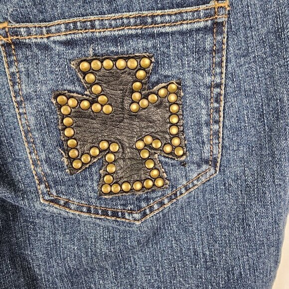 INC International Concepts Straight Leg Y2K Vegan Leather Cross Studded Jeans 4 - Picture 5 of 5